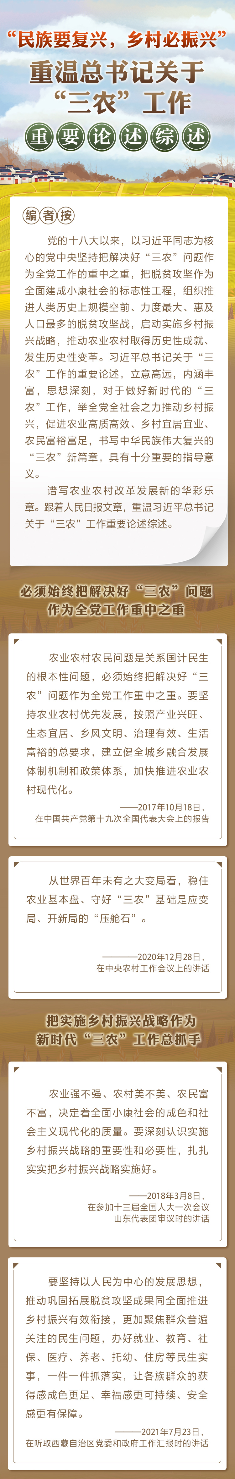 “民族要復(fù)興，鄉(xiāng)村必振興” 重溫總書記關(guān)于“三農(nóng)”工作重要論述綜述