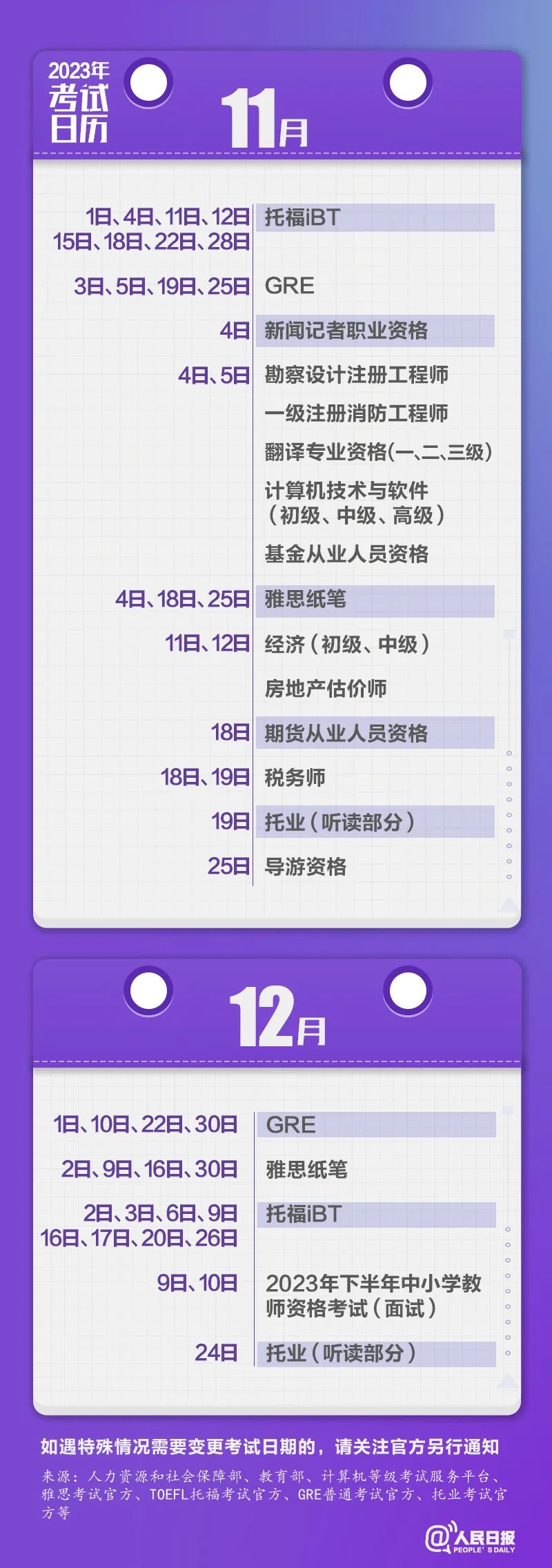 收藏！2023年考試日歷來(lái)了