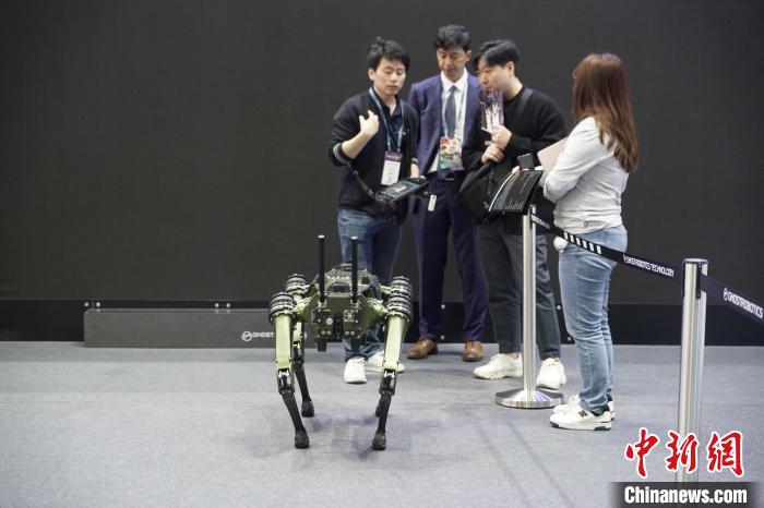 圖為觀眾在展會參觀機(jī)器人。　劉旭 攝
