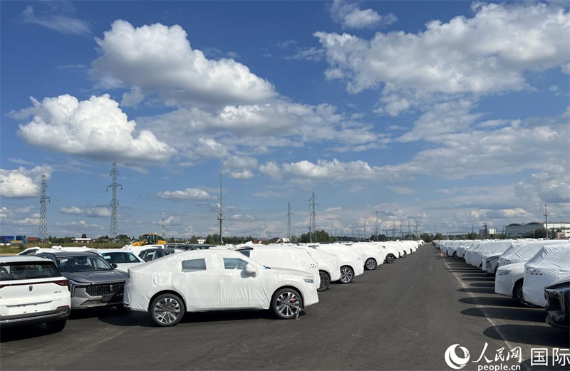 莫斯科別雷拉斯特物流中心內(nèi)的中國品牌汽車。人民網(wǎng)記者 申佳平攝