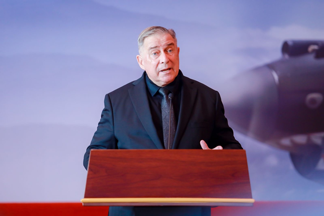 2023年10月30日，美中航空遺產(chǎn)基金會主席杰弗里·格林在中國人民抗日戰(zhàn)爭紀念館的活動中發(fā)表講話。中國人民對外友好協(xié)會供圖