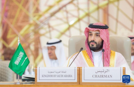 11月10日，在沙特首都利雅得，沙特阿拉伯王儲(chǔ)兼首相穆罕默德·本·薩勒曼在首屆沙特阿拉伯-非洲峰會(huì)上講話(huà)。新華社發(fā)（沙特通訊社供圖）