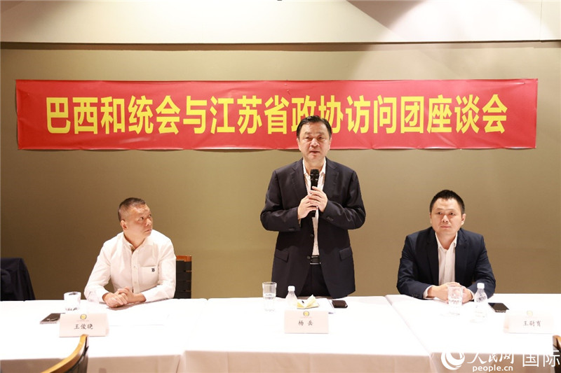 江蘇省政協(xié)副主席楊岳（中）在座談會(huì)上致辭。人民網(wǎng)記者 陳海琪攝