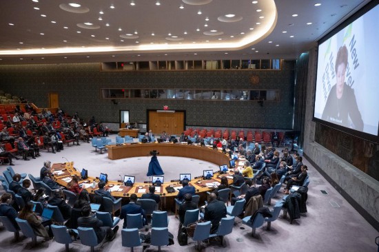 這是2023年11月20日在位于紐約的聯(lián)合國(guó)總部拍攝的安理會(huì)“共同發(fā)展促進(jìn)持久和平”公開辯論會(huì)現(xiàn)場(chǎng)。中國(guó)作為輪值主席，倡議聯(lián)合國(guó)安理會(huì)20日舉行主題為“共同發(fā)展促進(jìn)持久和平”的公開辯論會(huì)。新華社發(fā)（聯(lián)合國(guó)供圖/埃斯金德·德貝卜攝）