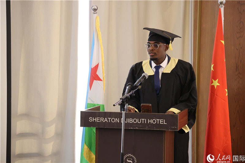 吉布提魯班工坊2023屆畢業(yè)生代表發(fā)言。人民網(wǎng)記者 張志文攝