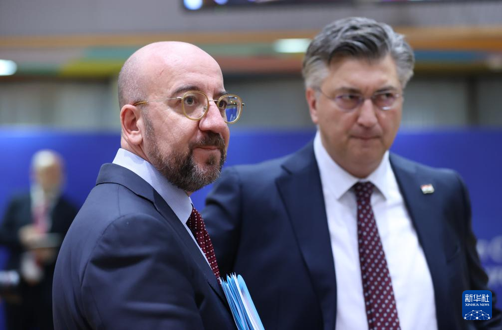 2月1日，歐洲理事會(huì)主席米歇爾（左）出席在比利時(shí)布魯塞爾舉行的歐盟特別峰會(huì)。新華社記者 趙丁喆 攝