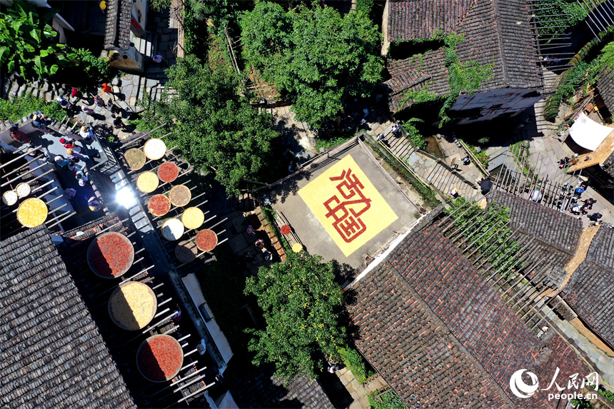 篁嶺曬秋大媽用農(nóng)作物曬出“活力中國”。人民網(wǎng)記者 時雨攝