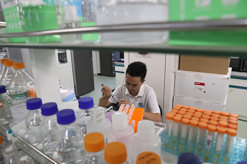 在三亞崖州灣科技城，一名青年科技工作者正在進行科研工作。