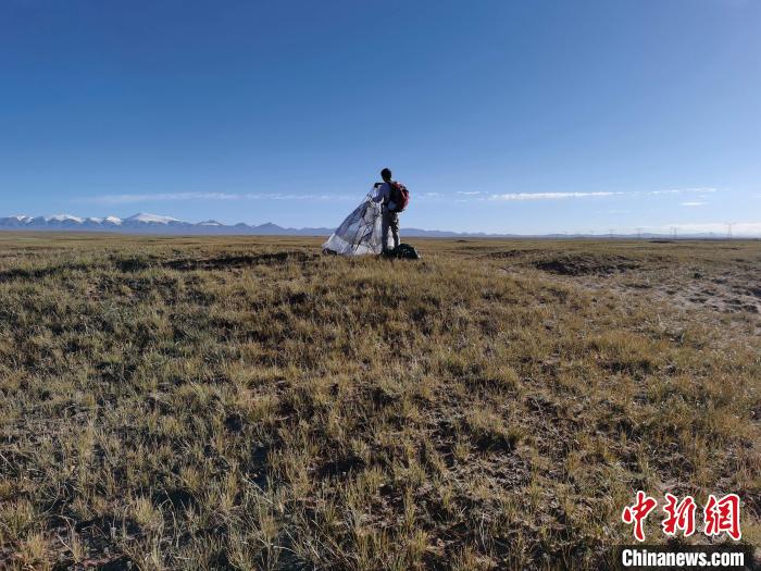 圖為索南達(dá)杰保護(hù)站保護(hù)隊(duì)員在可可西里找到露營(yíng)的葉某?！∴嚭Ｆ?攝