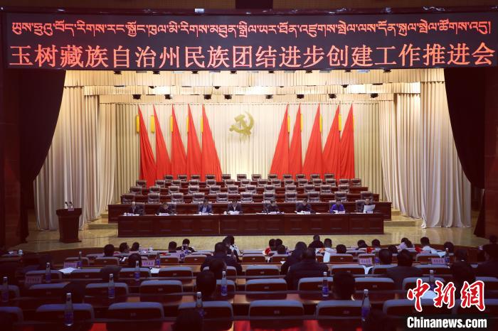 圖為玉樹州民族團結(jié)進(jìn)步創(chuàng)建工作推進(jìn)會現(xiàn)場?！『F龍 攝