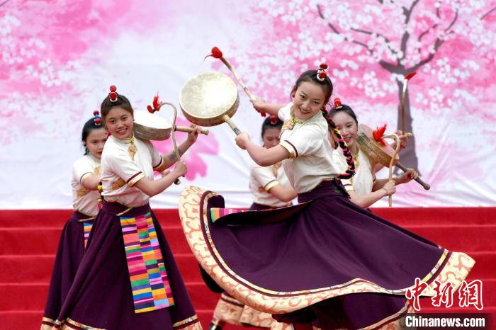 3月28日，西藏林芝第二十屆桃花旅游文化節(jié)開幕式上的文藝表演。　李林 攝