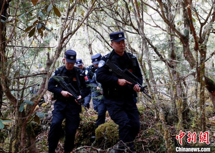 山南邊境管理支隊玉麥邊境派出所民警在邊境原始森林里開展邊境巡邏。　鄭琦山 攝
