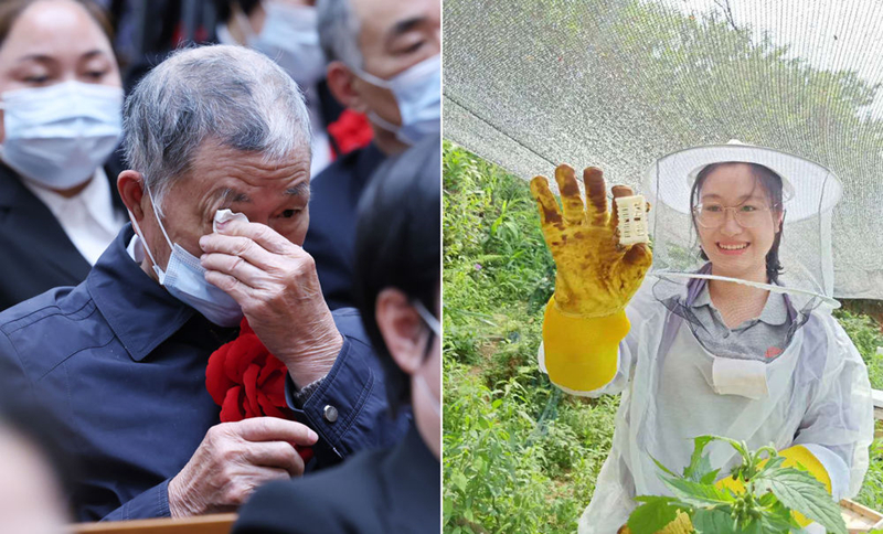 左圖為2021年2月25日，黃文秀的父親黃忠杰在全國脫貧攻堅(jiān)表彰大會上；右圖為黃文秀生前工作照。